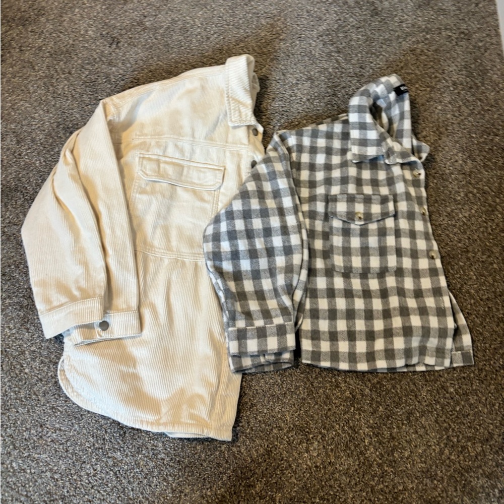 Women's Cream Corduroy Jacket and Gray Plaid Jacket bundle Shackets